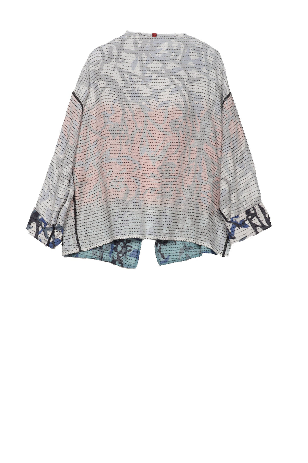 SUMMER BREEZE PRINT KANTHA CREW NECK SHORT JKT - sz2053-blu -