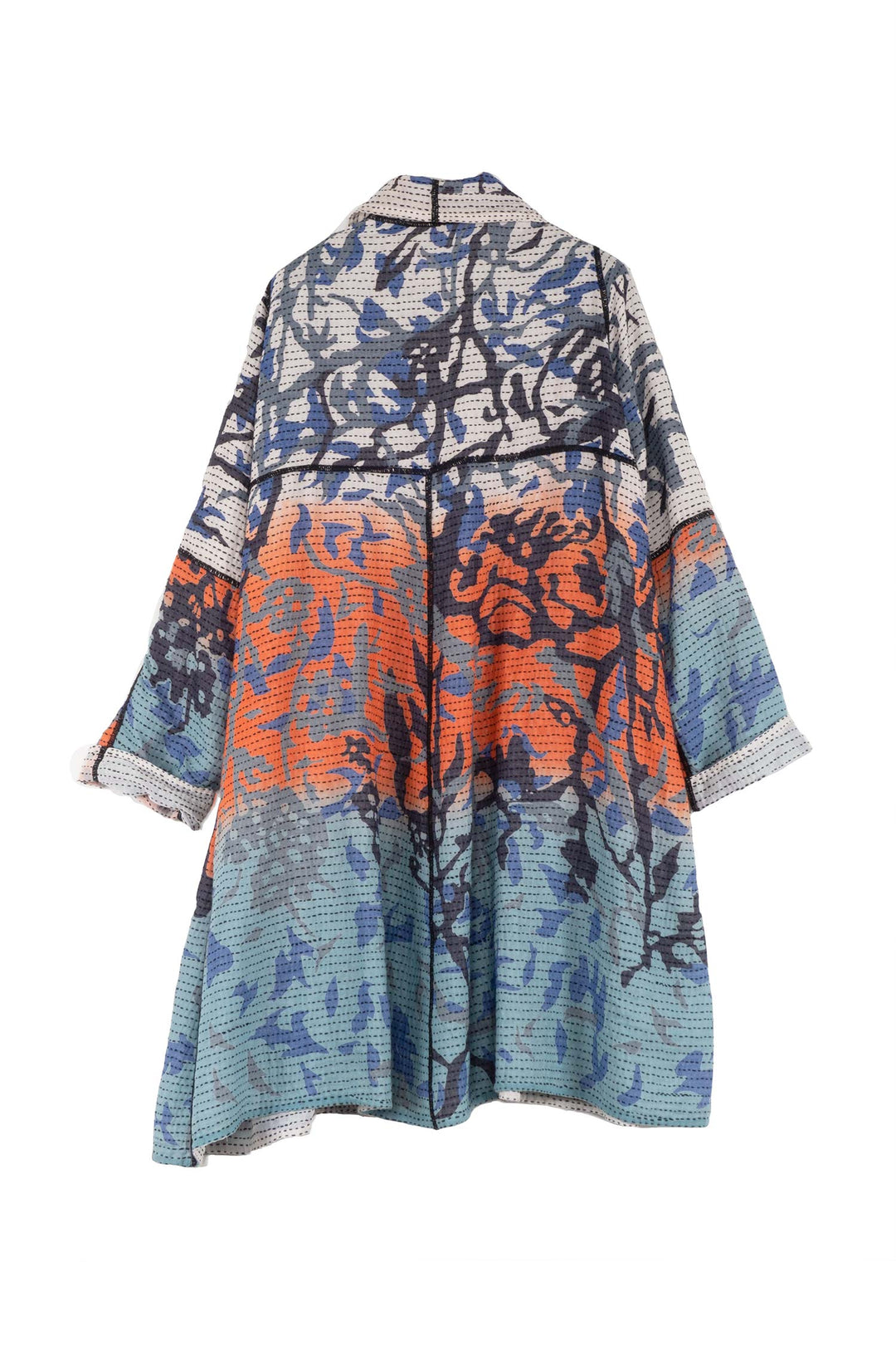 SUMMER BREEZE PRINT KANTHA A-LINE DUSTER - sz2311-blu -
