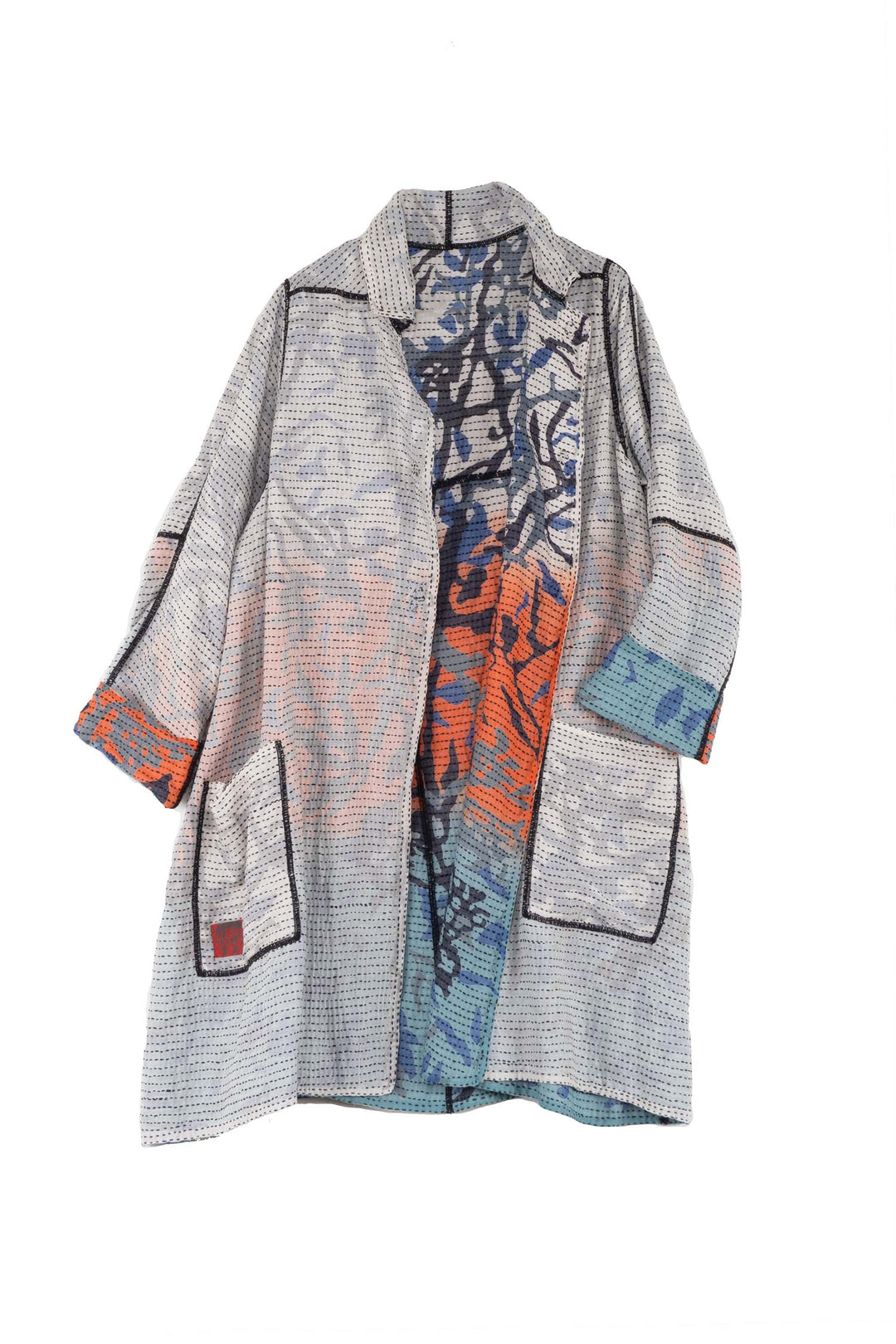 SUMMER BREEZE PRINT KANTHA A-LINE DUSTER - sz2311-blu -