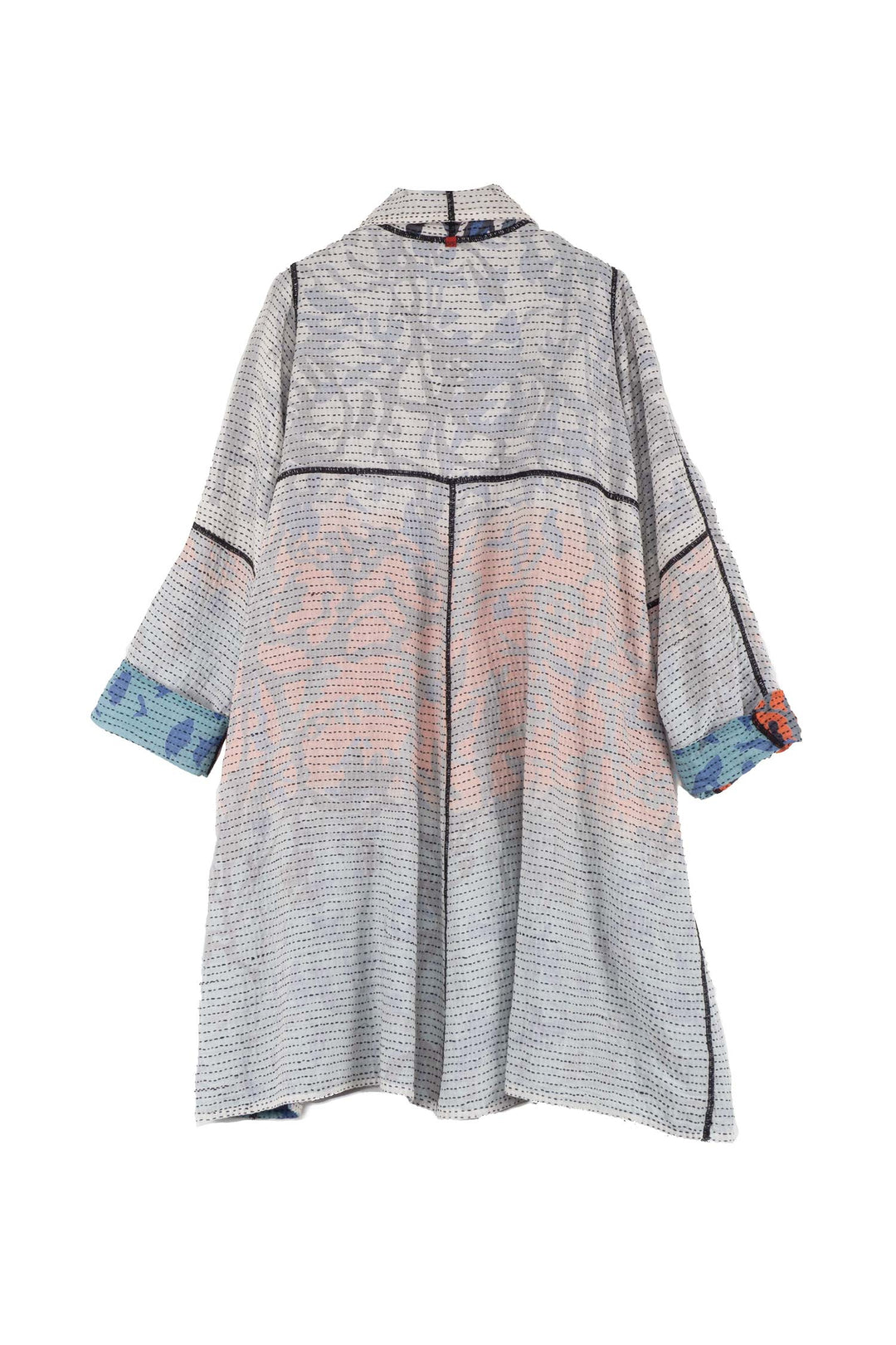 SUMMER BREEZE PRINT KANTHA A-LINE DUSTER - sz2311-blu -