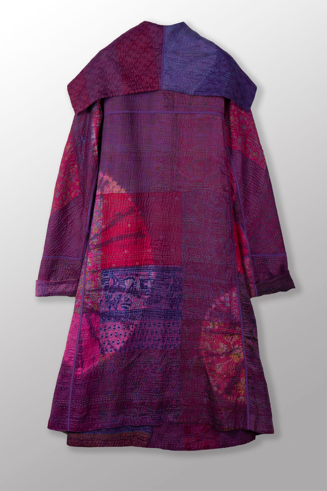 TIE DYE CIRCLE SHIBORI KANTHA A-LINE LONG COAT - td4302-prp -