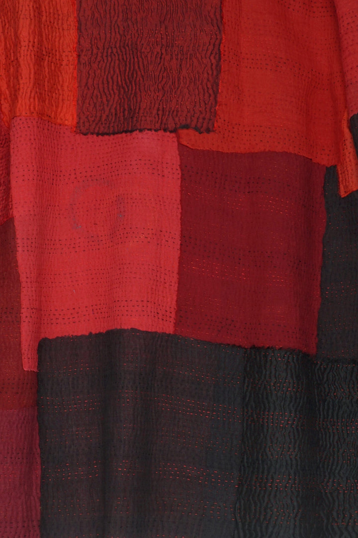 TWO TONE PATCH KANTHA POCKET JKT - tn4002-red -