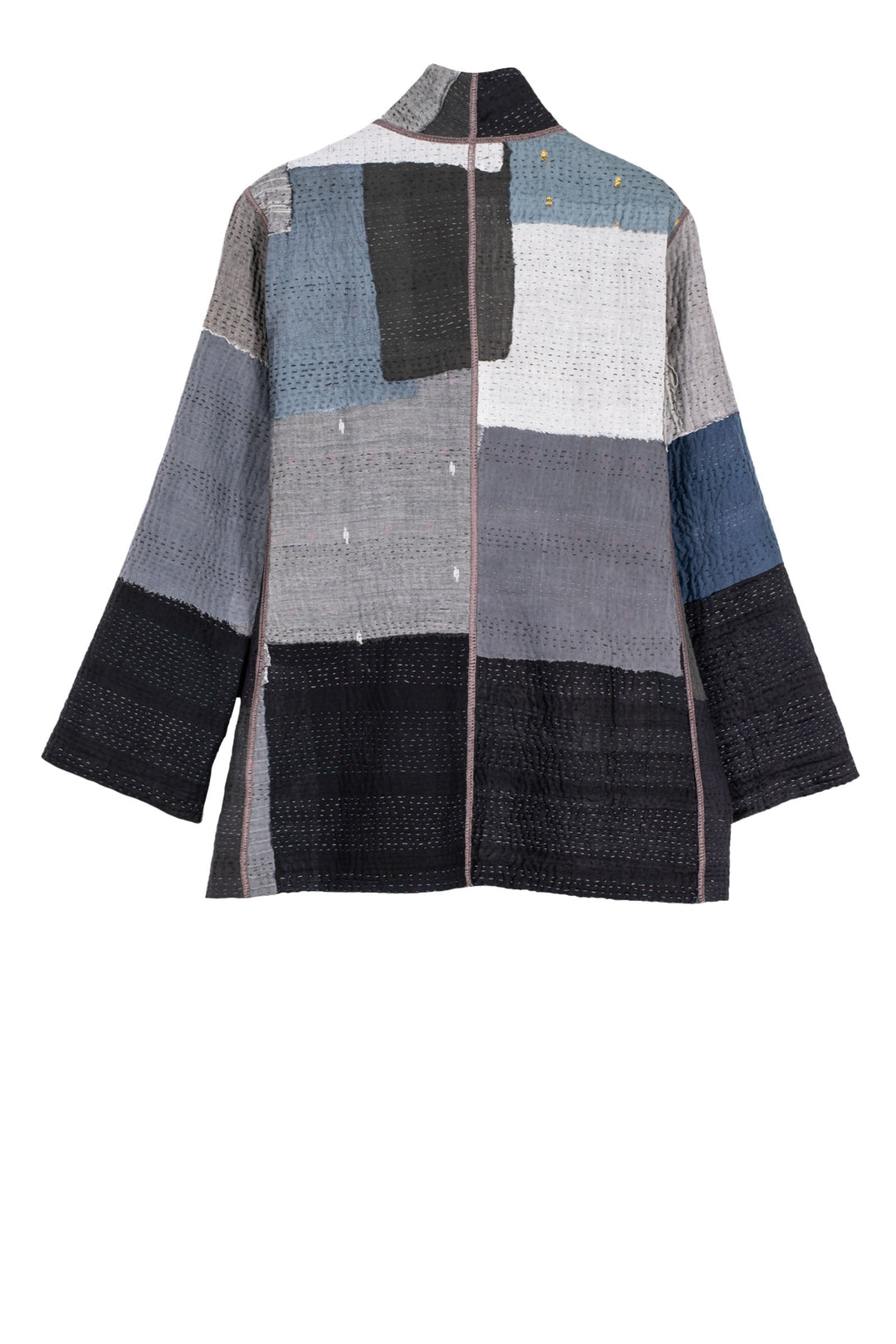 TWO TONE PATCH KANTHA SHORT JACKET - tn4007-blk -