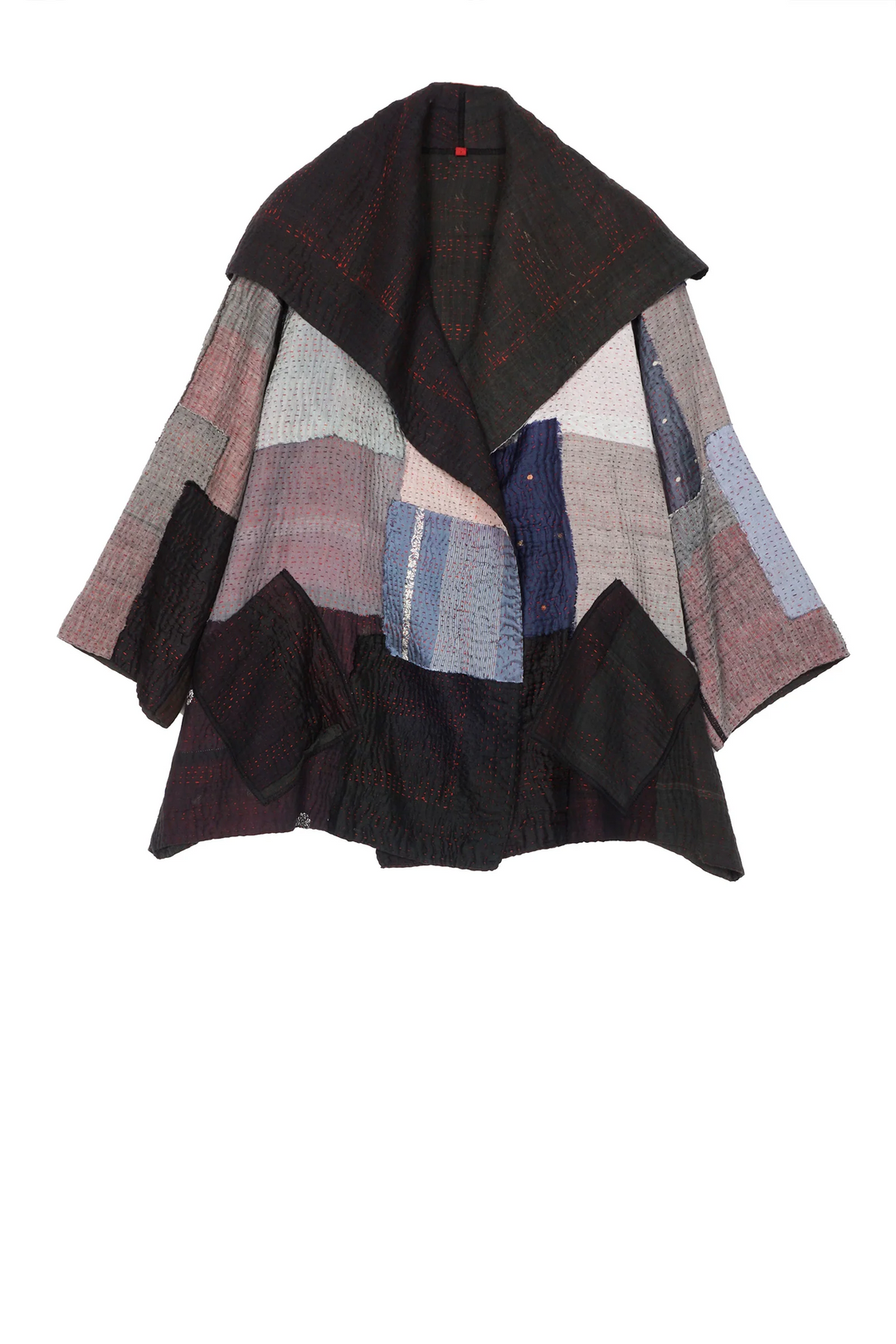 TWO TONE PATCH KANTHA FLARE JACKET - tn4010-blk -