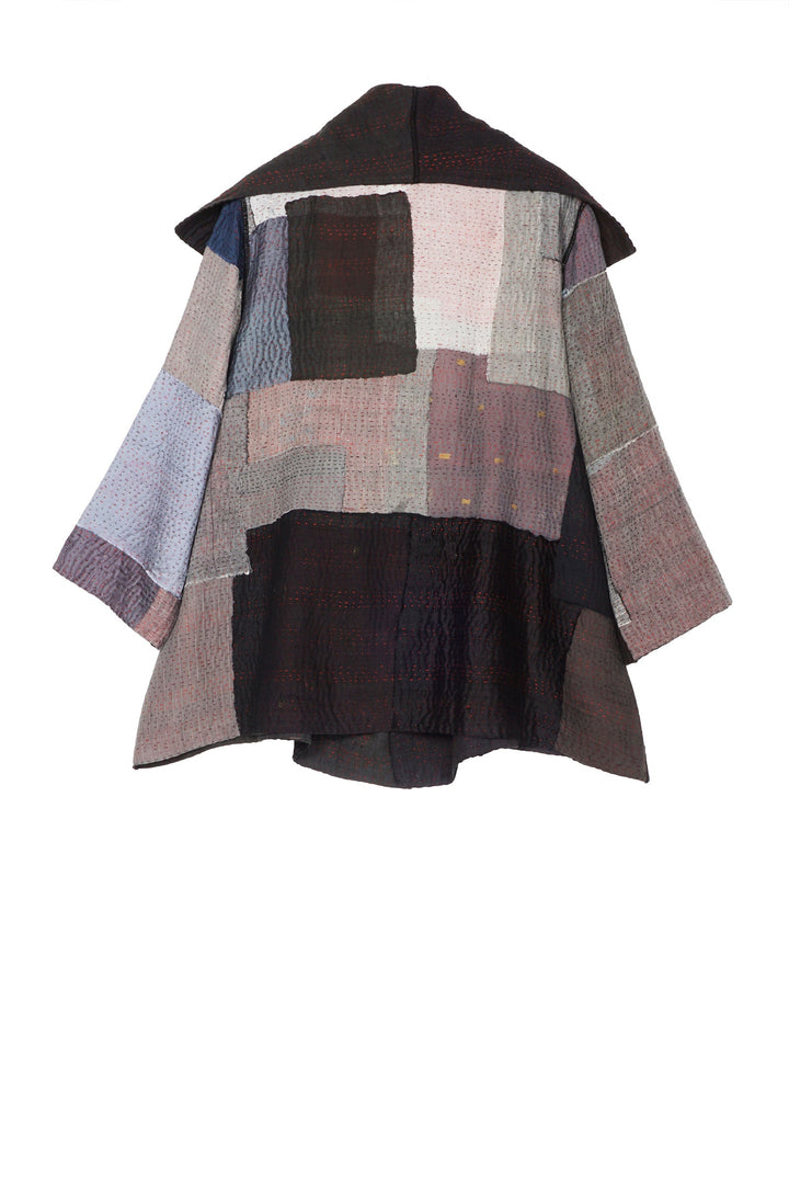 TWO TONE PATCH KANTHA FLARE JACKET - tn4010-blk -