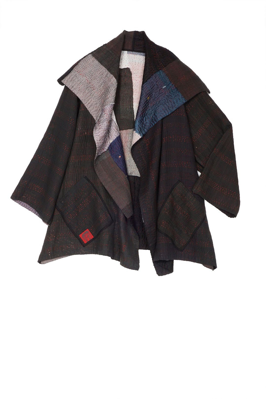 TWO TONE PATCH KANTHA FLARE JACKET - tn4010-blk -