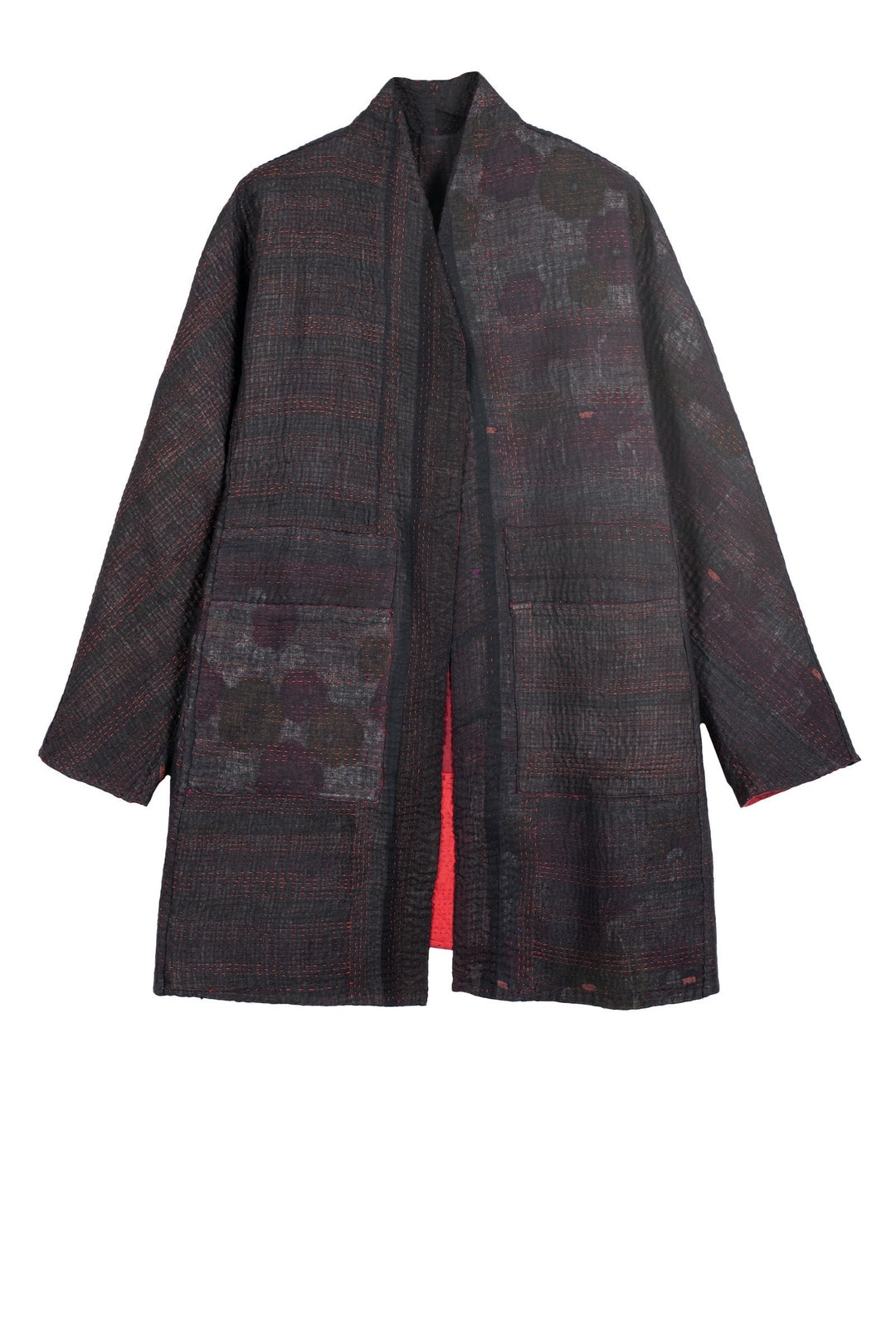 TWO TONE PATCH KANTHA HIGH-NECK TOPPER - tn4045-red -