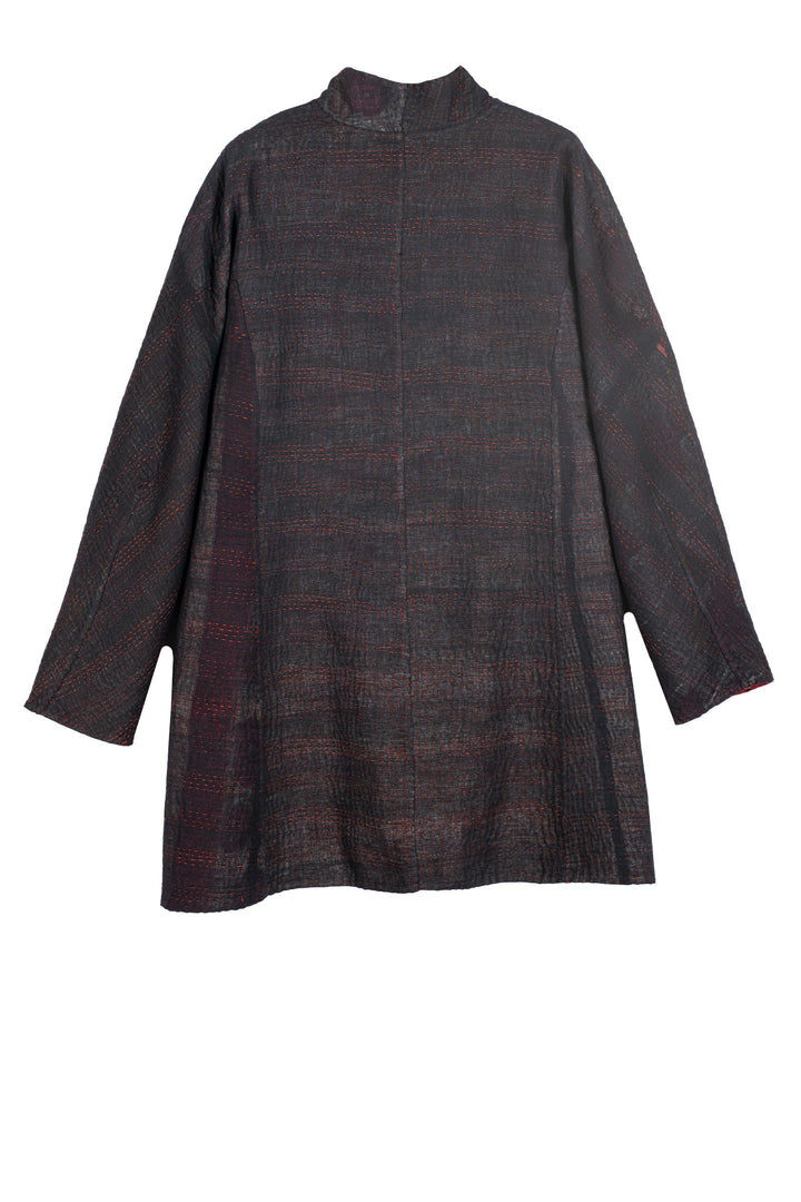 TWO TONE PATCH KANTHA HIGH-NECK TOPPER - tn4045-red -