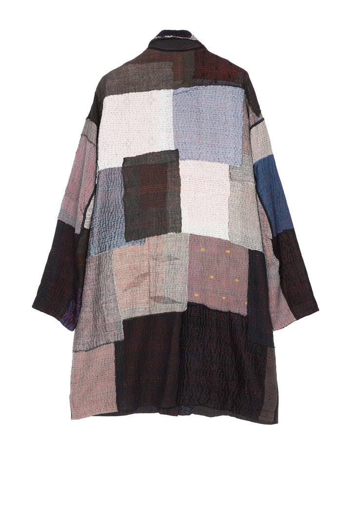 TWO TONE PATCH KANTHA LONG LINE JACKET - tn4059-blk -