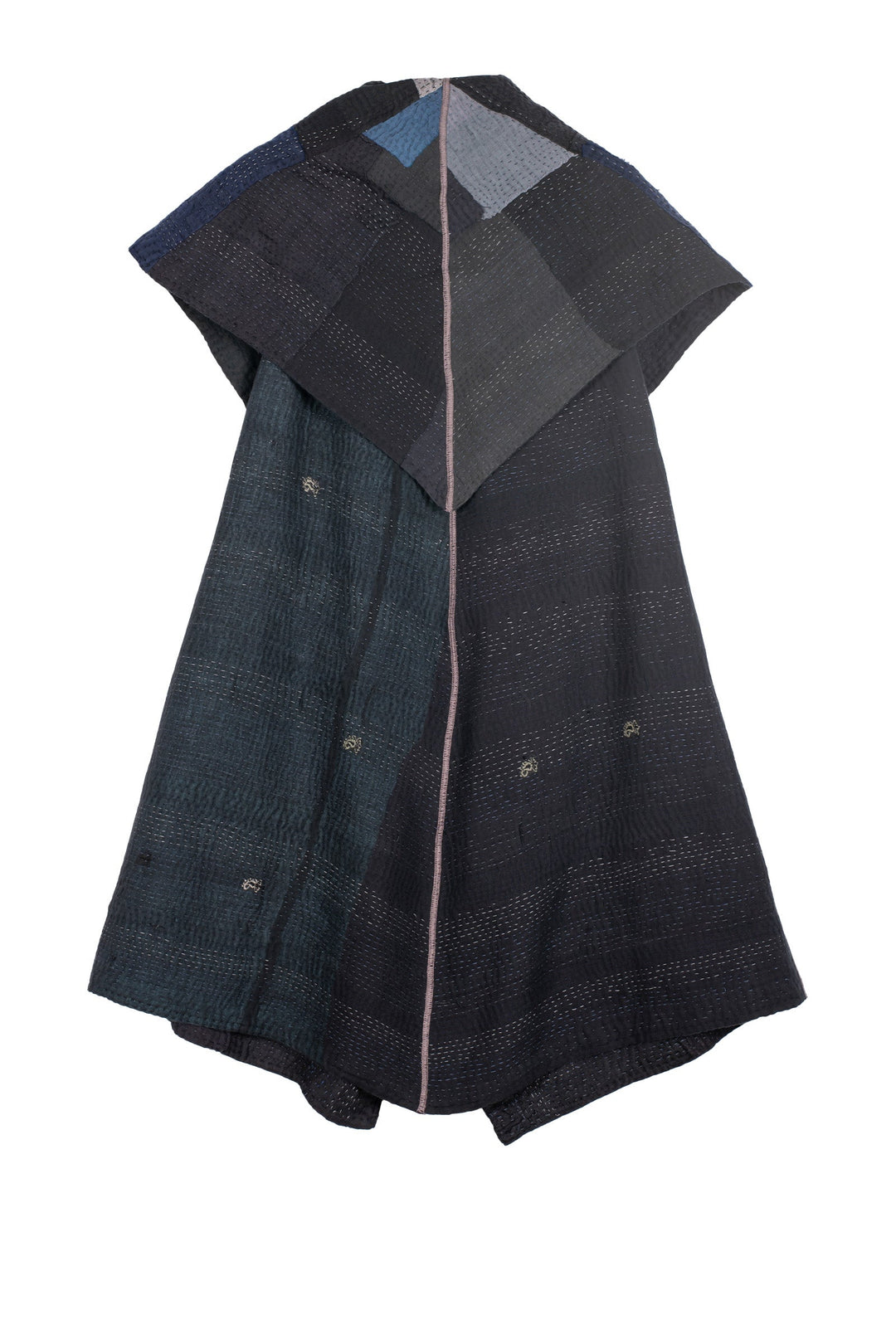 TWO TONE PATCH KANTHA CIRCULAR VEST - tn4201-blk -