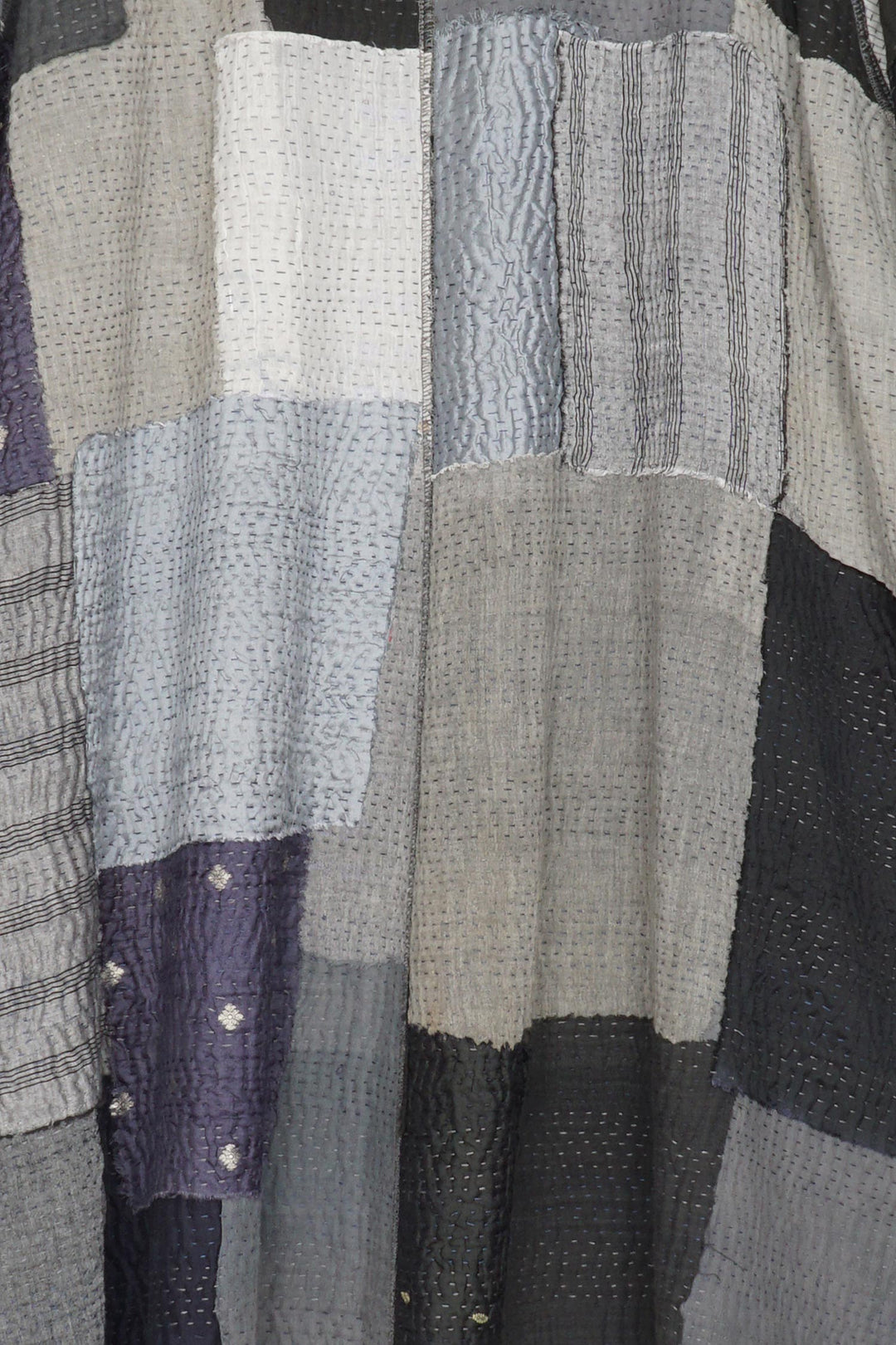 TWO TONE PATCH KANTHA BAND COLLAR DUSTER - tn4327-blk -