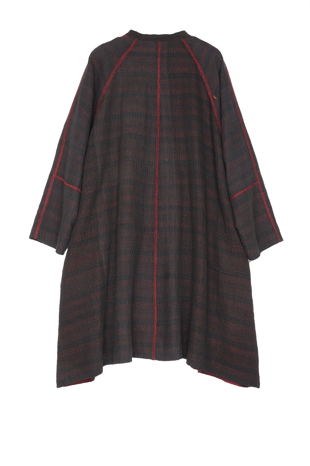 TWO TONE PATCH KANTHA BAND COLLAR DUSTER - tn4327-red -