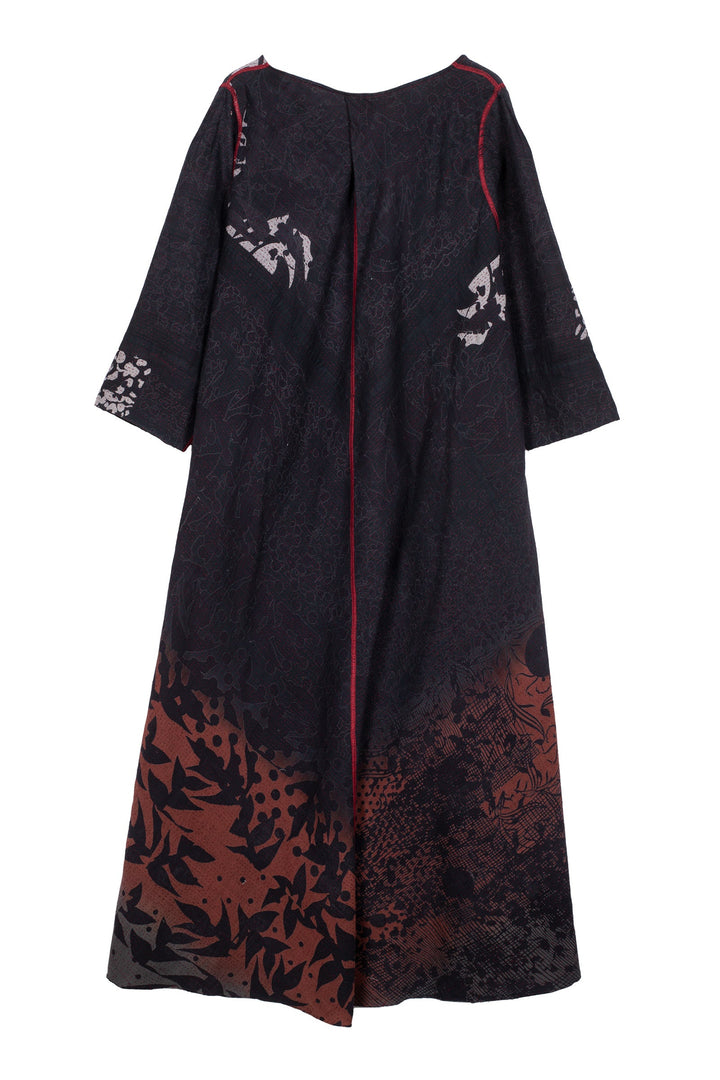 MONOTONE TWILIGHT PRINT KANTHA V-NECK MAXI WITH SLEEVES - tp2441-red -