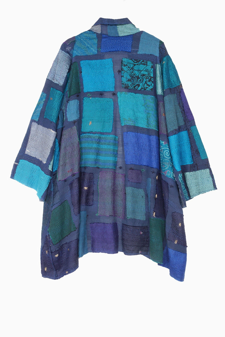 TONAL TILE PATCH KANTHA A-LINE JKT - tt2003-blu -