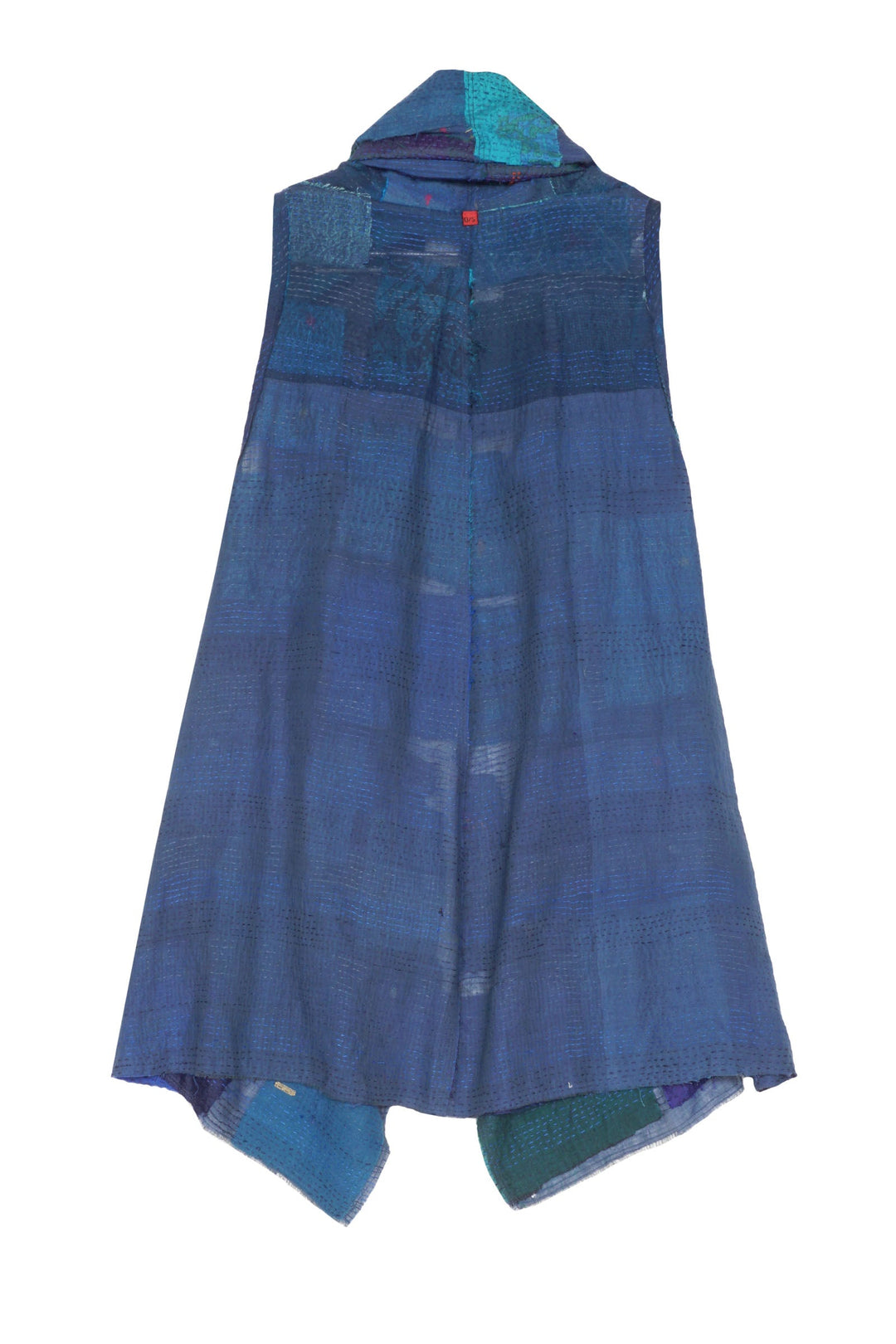 TONAL TILE PATCH KANTHA HOODED VEST - tt2220-blu -