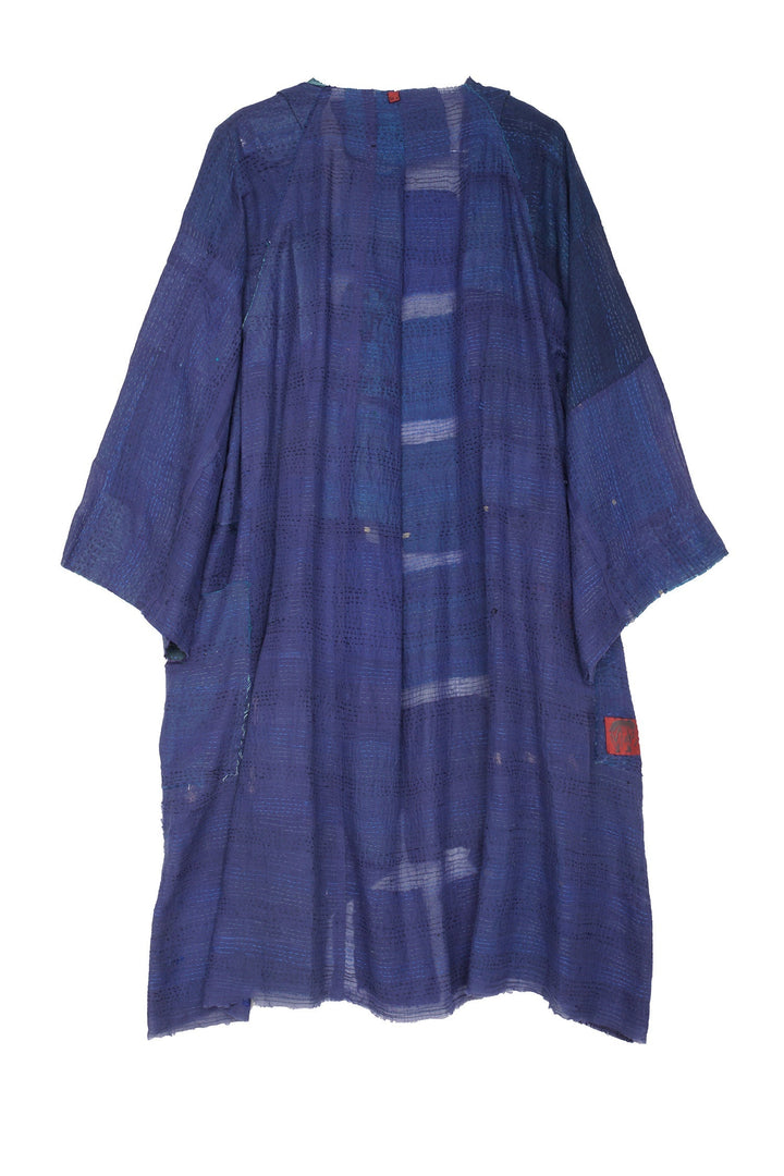 TONAL TILE PATCH KANTHA KIMONO DUSTER - tt2317-blu -