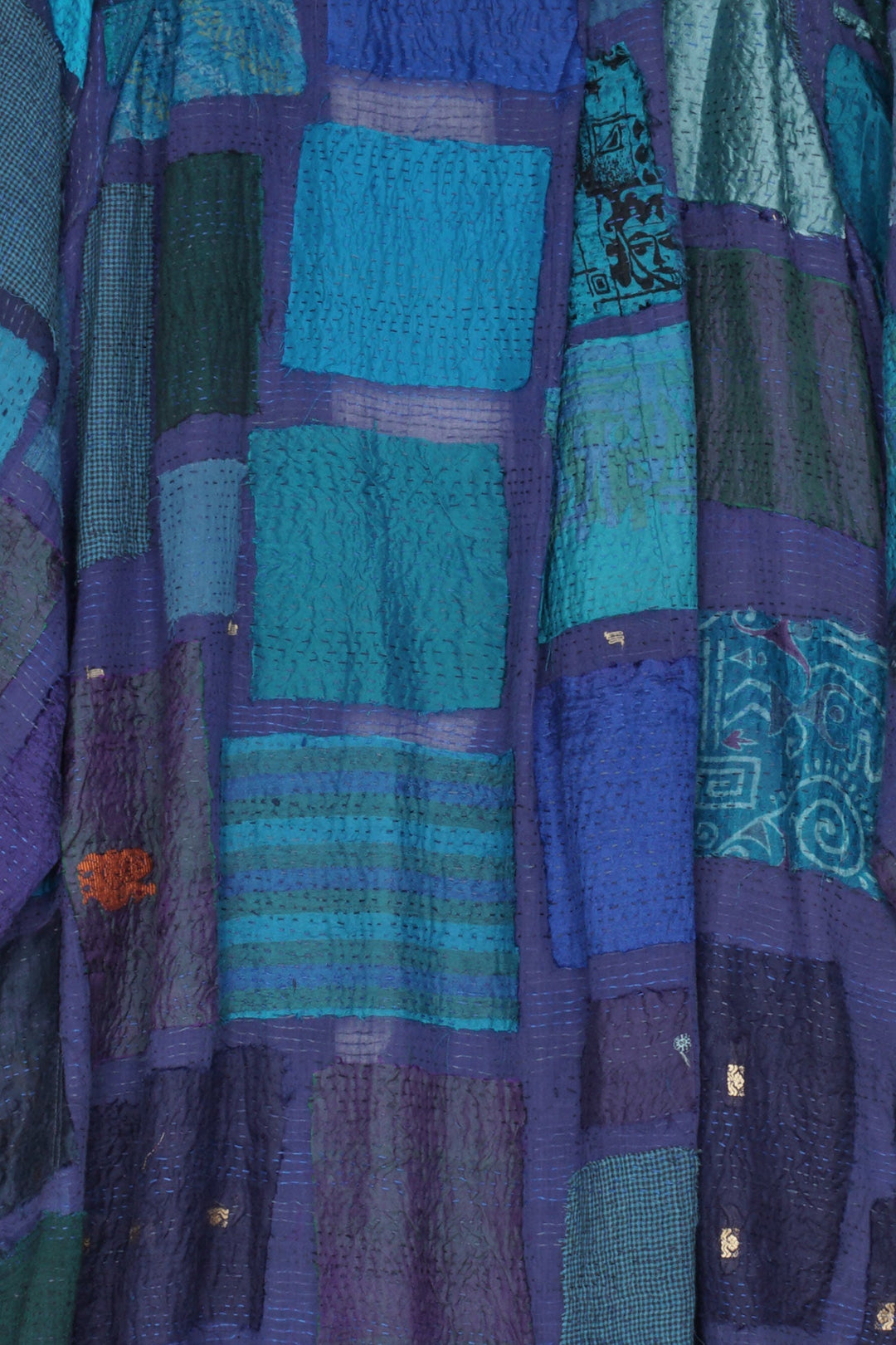 TONAL TILE PATCH KANTHA KIMONO DUSTER - tt2317-blu -