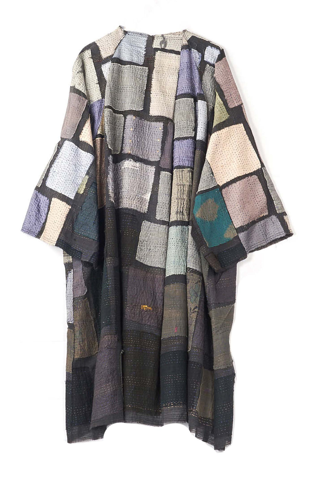 TONAL TILE PATCH KANTHA KIMONO DUSTER - tt2317-gry -