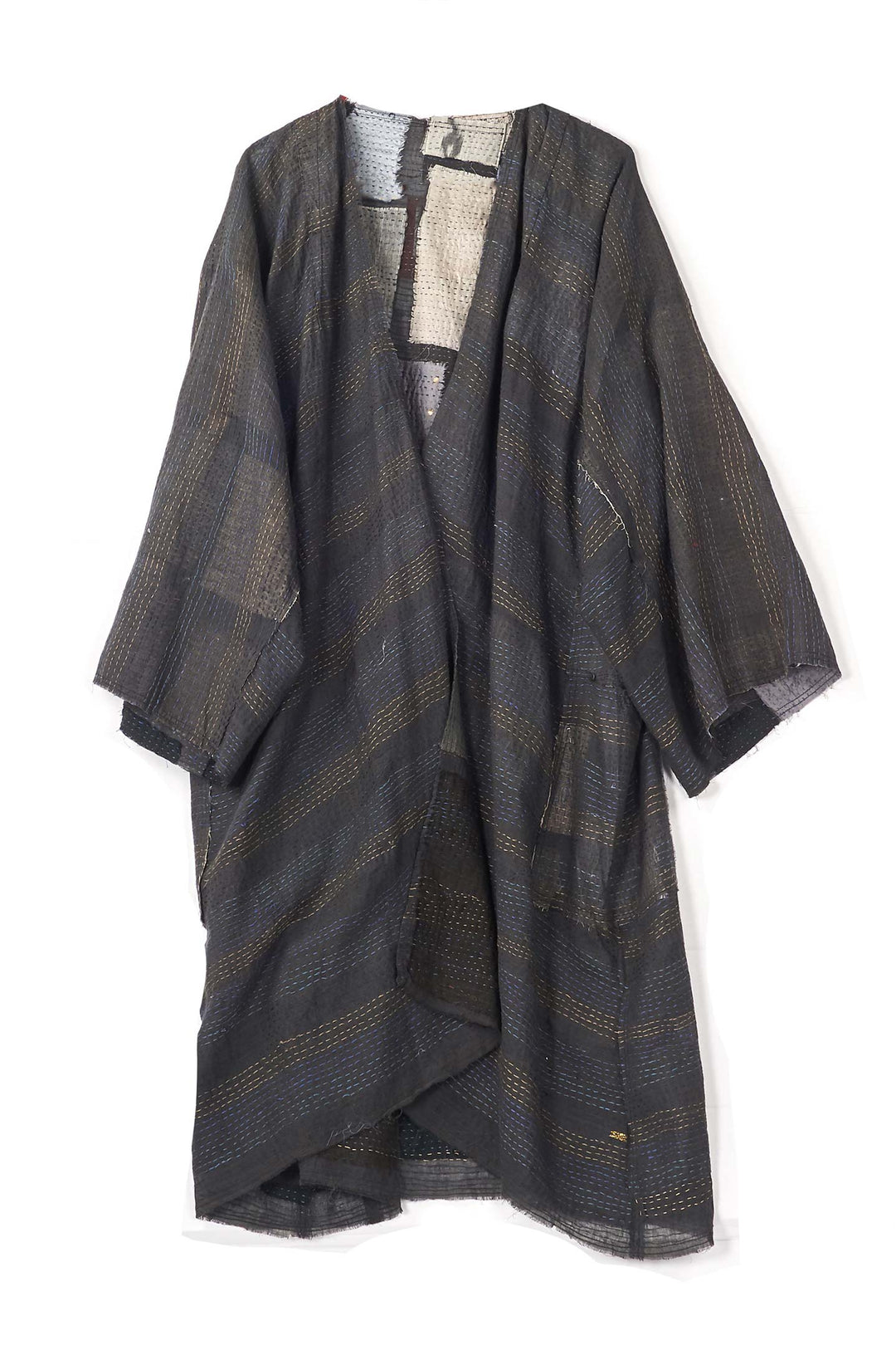 TONAL TILE PATCH KANTHA KIMONO DUSTER - tt2317-gry -
