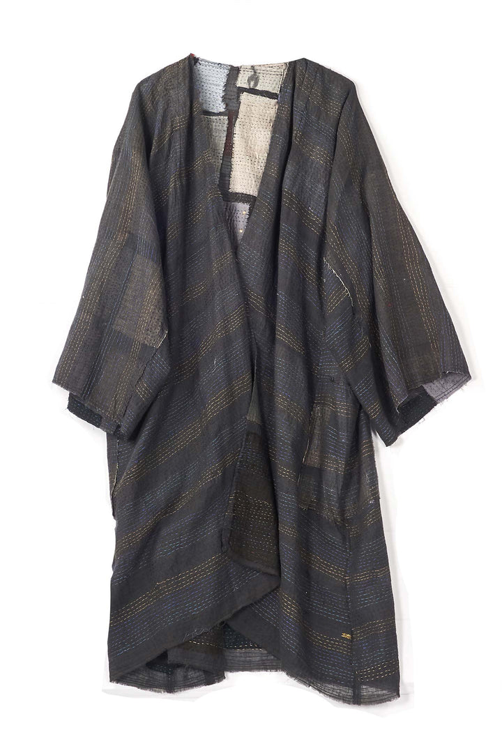 TONAL TILE PATCH KANTHA KIMONO DUSTER - tt2317-gry -
