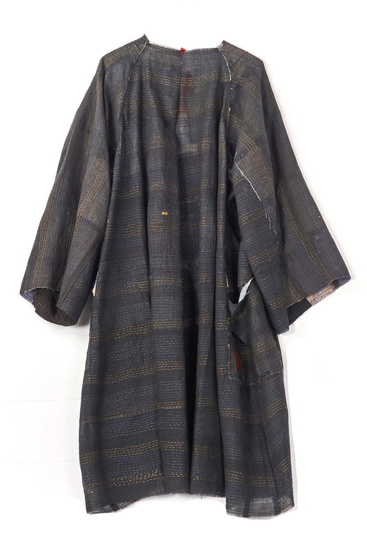 TONAL TILE PATCH KANTHA KIMONO DUSTER - tt2317-gry -
