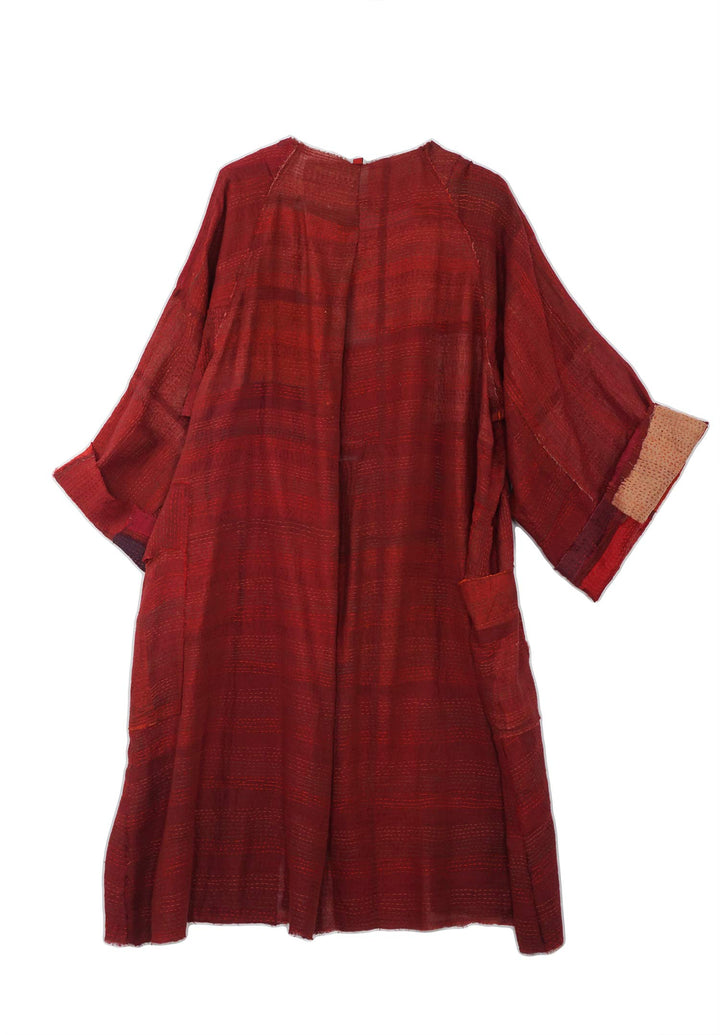 TONAL TILE PATCH KANTHA KIMONO DUSTER - tt2317-red -