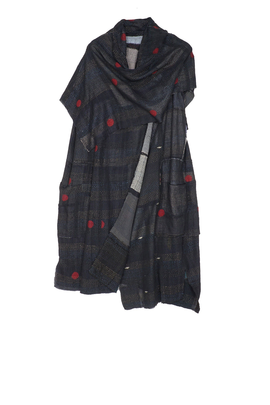 TONAL TILE PATCH KANTHA COWL NECK DRESS - tt2416-gry -