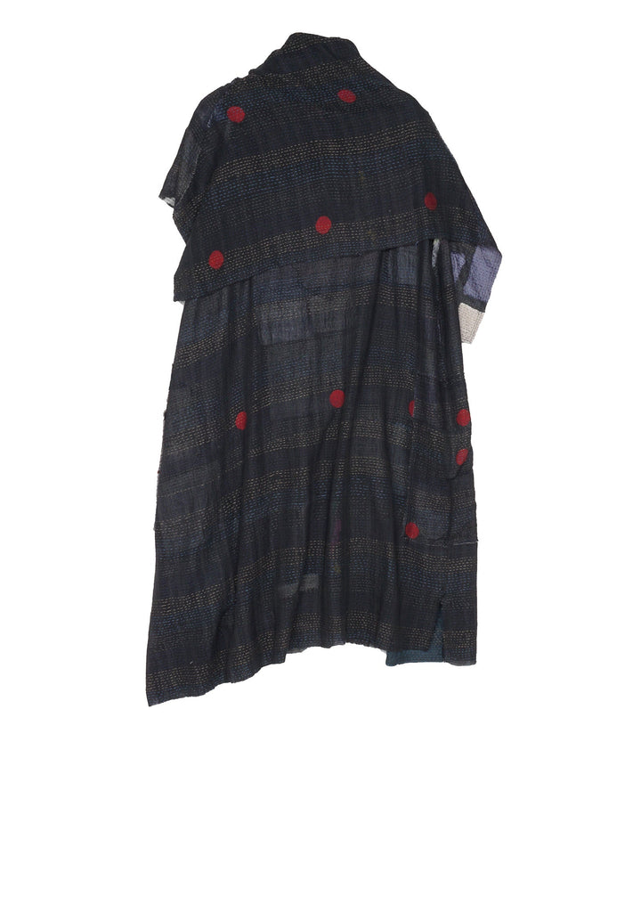 TONAL TILE PATCH KANTHA COWL NECK DRESS - tt2416-gry -