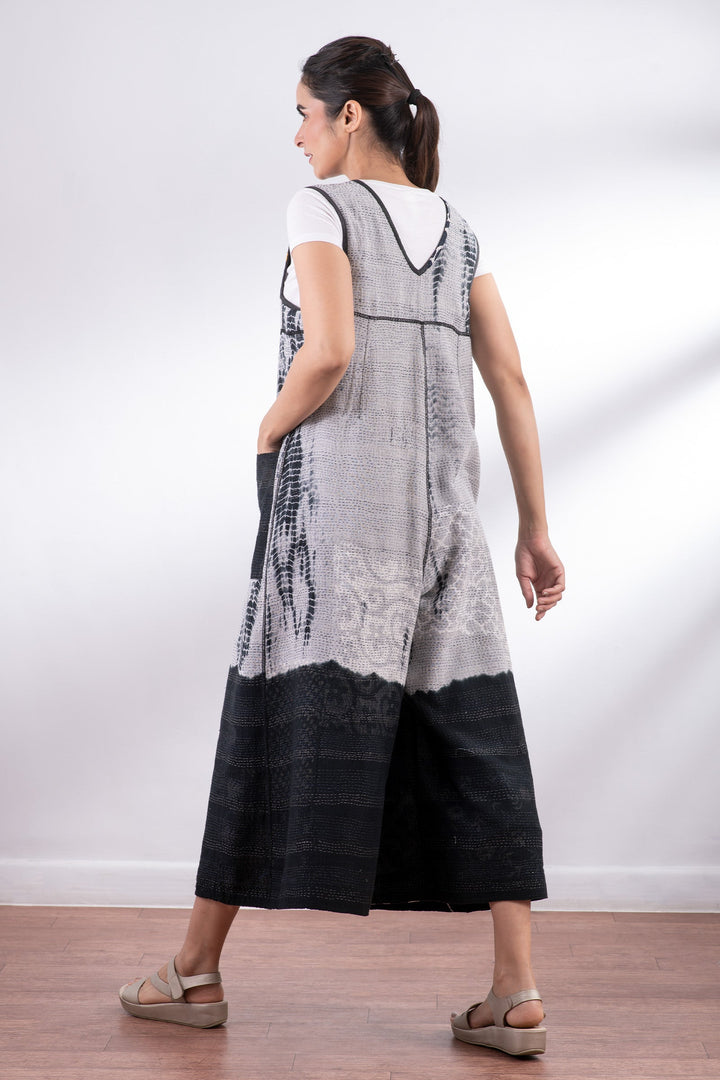 VINTAGE BOTTOM PRINT KANTHA PLEATED JUMPER - vb2637-blk -