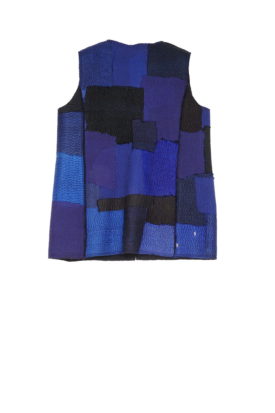 BOILED WOOL KANTHA CREW NECK FITTED VEST MEDIUM - wb2233-blu -