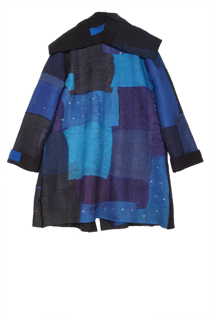 BOILED WOOL KANTHA POCKET MEDIUM COAT - wb2316-blu -
