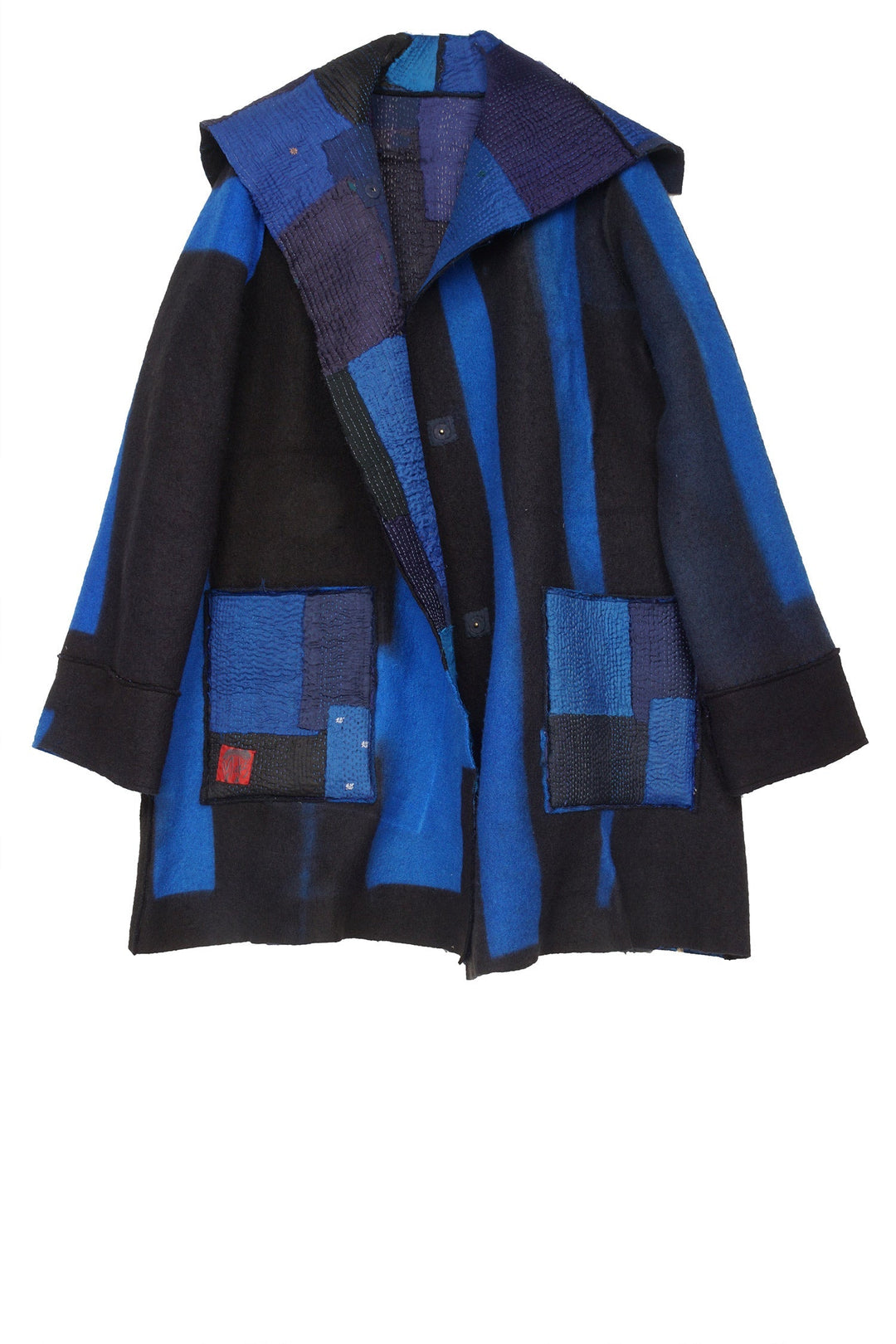 BOILED WOOL KANTHA POCKET MEDIUM COAT - wb2316-blu -
