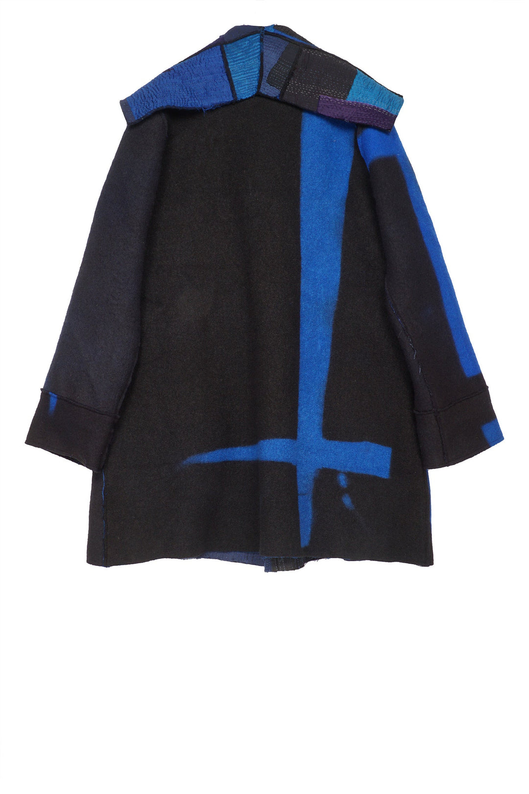 BOILED WOOL KANTHA POCKET MEDIUM COAT - wb2316-blu -