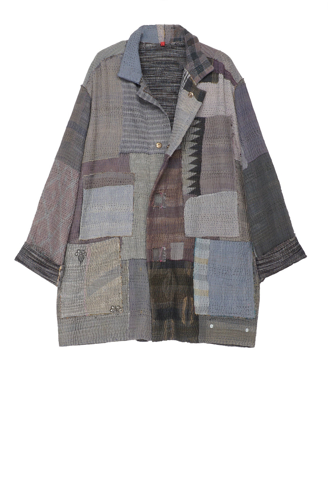 WOVEN IKAT & FRAYED PATCH KANTHA MEN'S JKT - wk4041-gry -