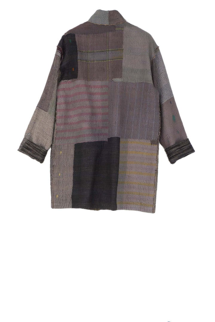 WOVEN IKAT & FRAYED PATCH KANTHA MEN'S JKT - wk4041-gry -