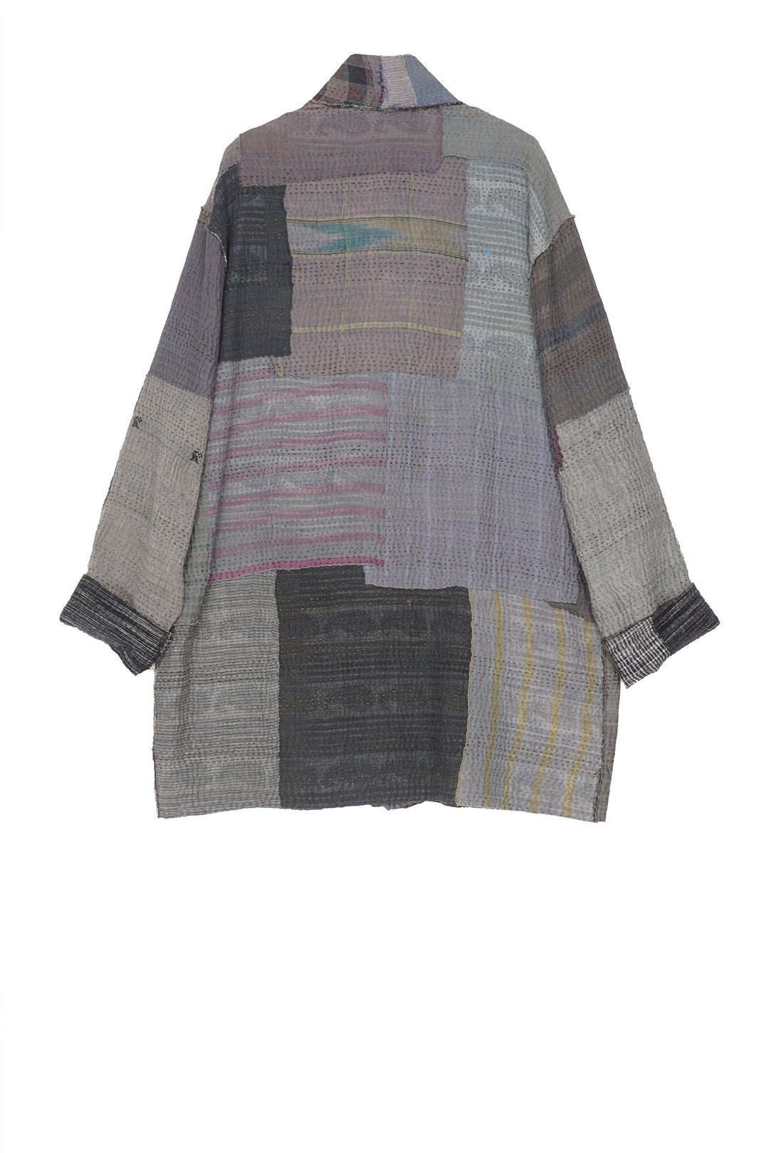 WOVEN IKAT & FRAYED PATCH KANTHA MEN'S JKT - wk4041-gry -