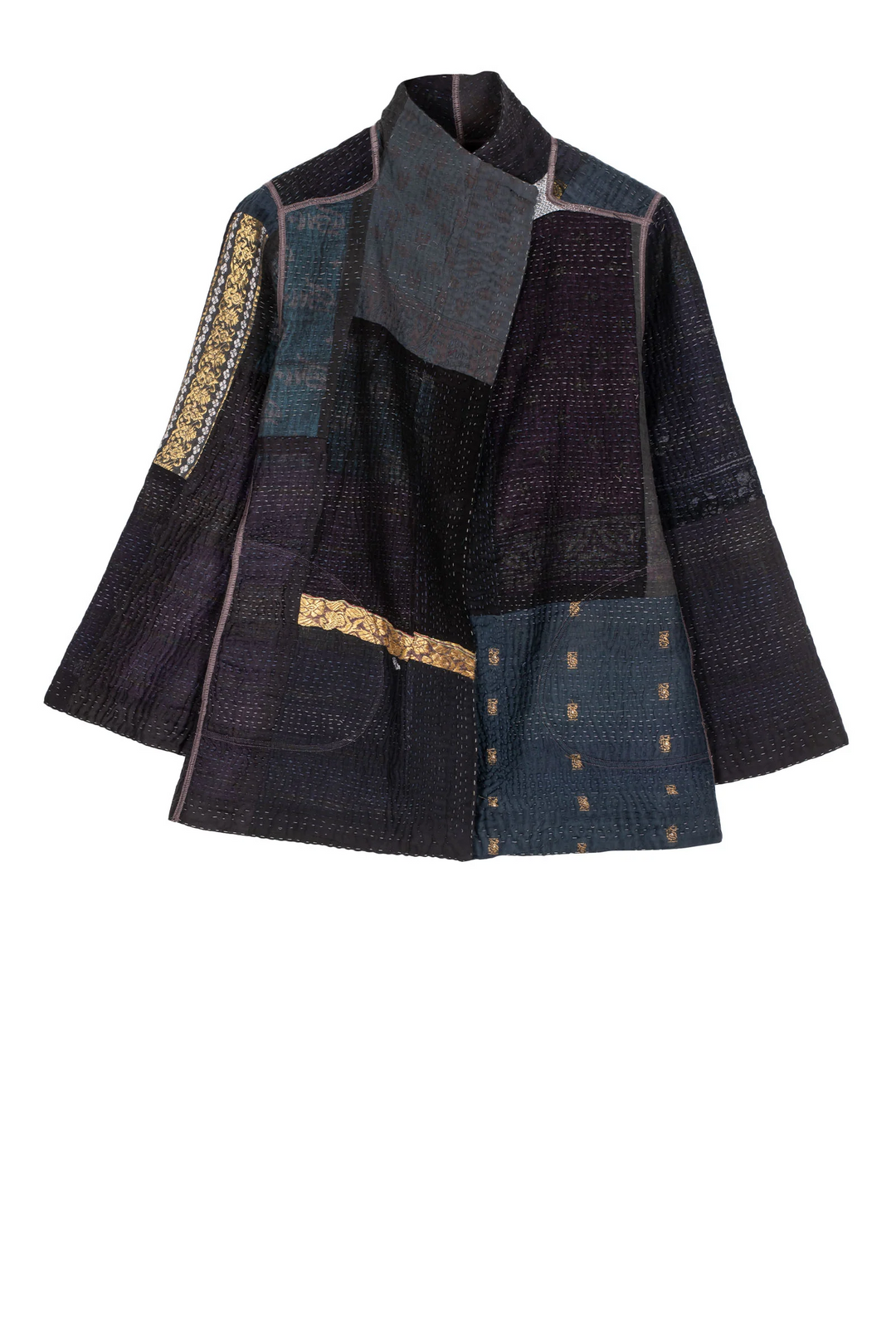 COTTON SILK SW PATCH KANTHA SHORT JKT - ws4007-blk -