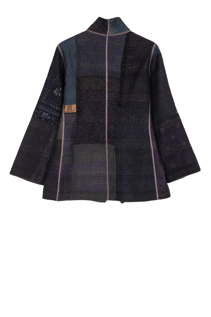 COTTON SILK SW PATCH KANTHA SHORT JKT - ws4007-blk -