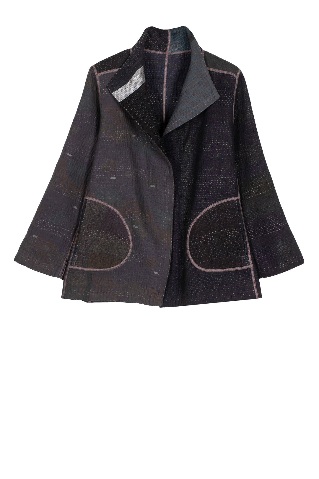 COTTON SILK SW PATCH KANTHA SHORT JKT - ws4007-blk -