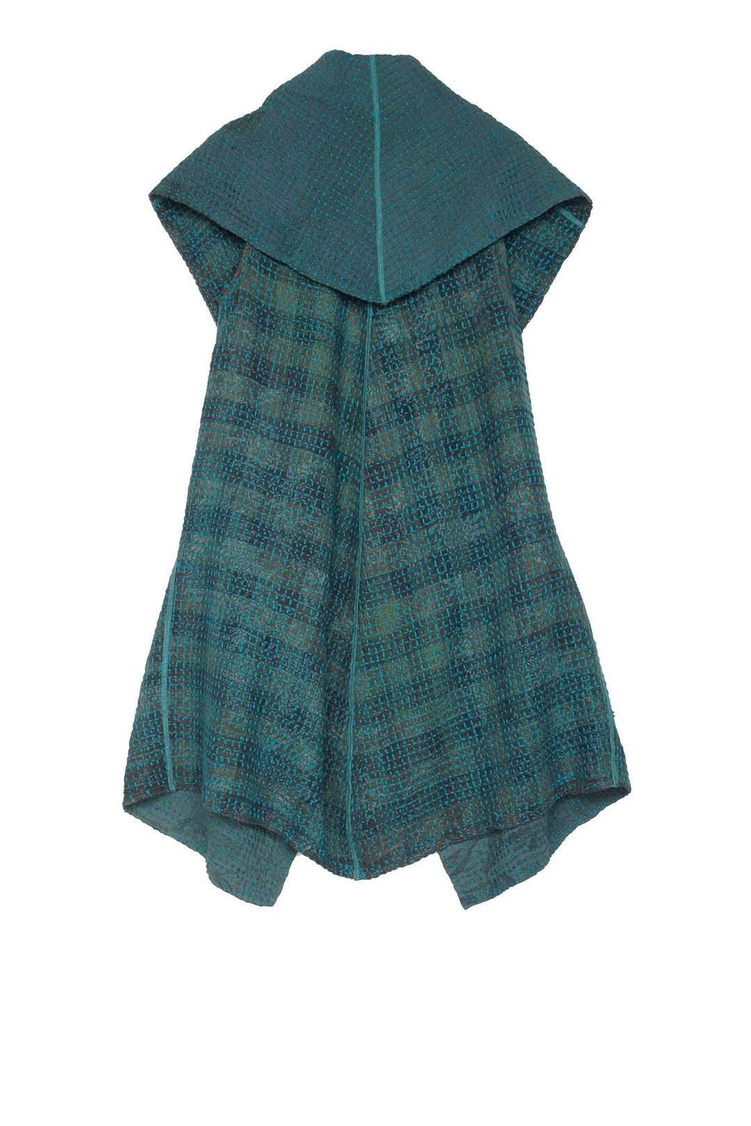 WOOL WAFFLE KANTHA CIRCULAR VEST - ww3201-tel -