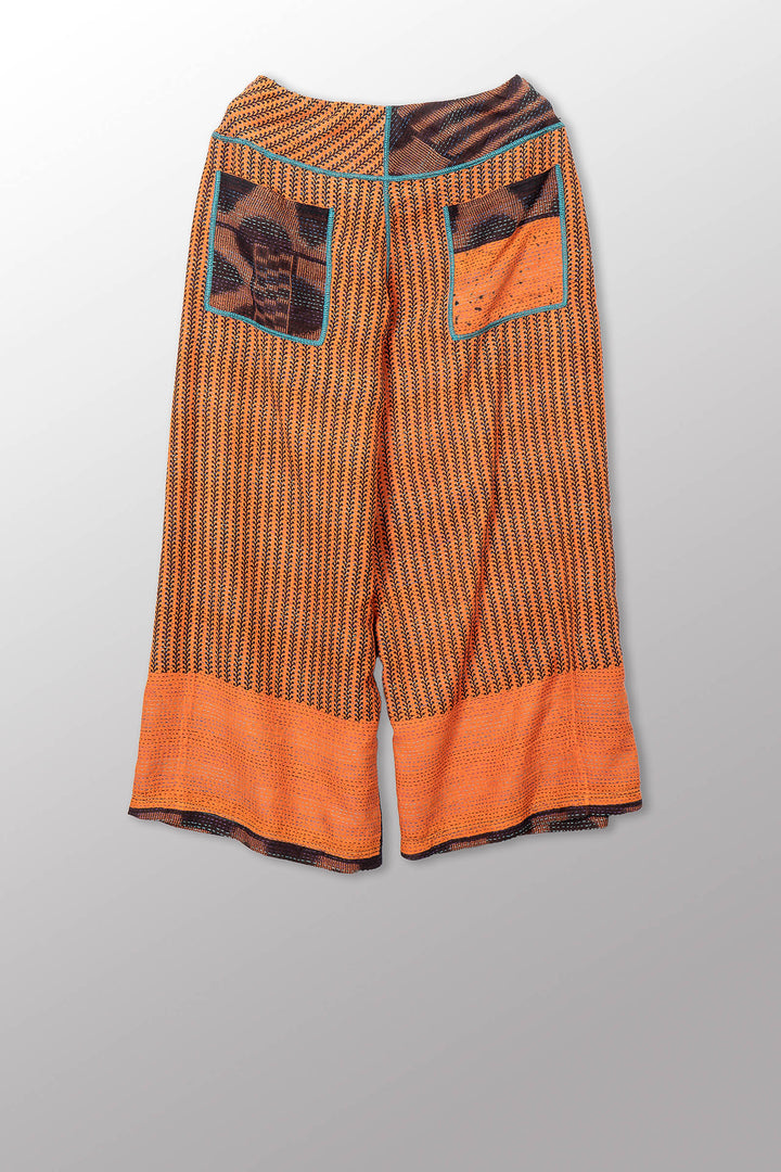 VINTAGE COTTON & NEW VOILE KANTHA MID RISE WIDE LEG PANTS - cn2665-0005s -
