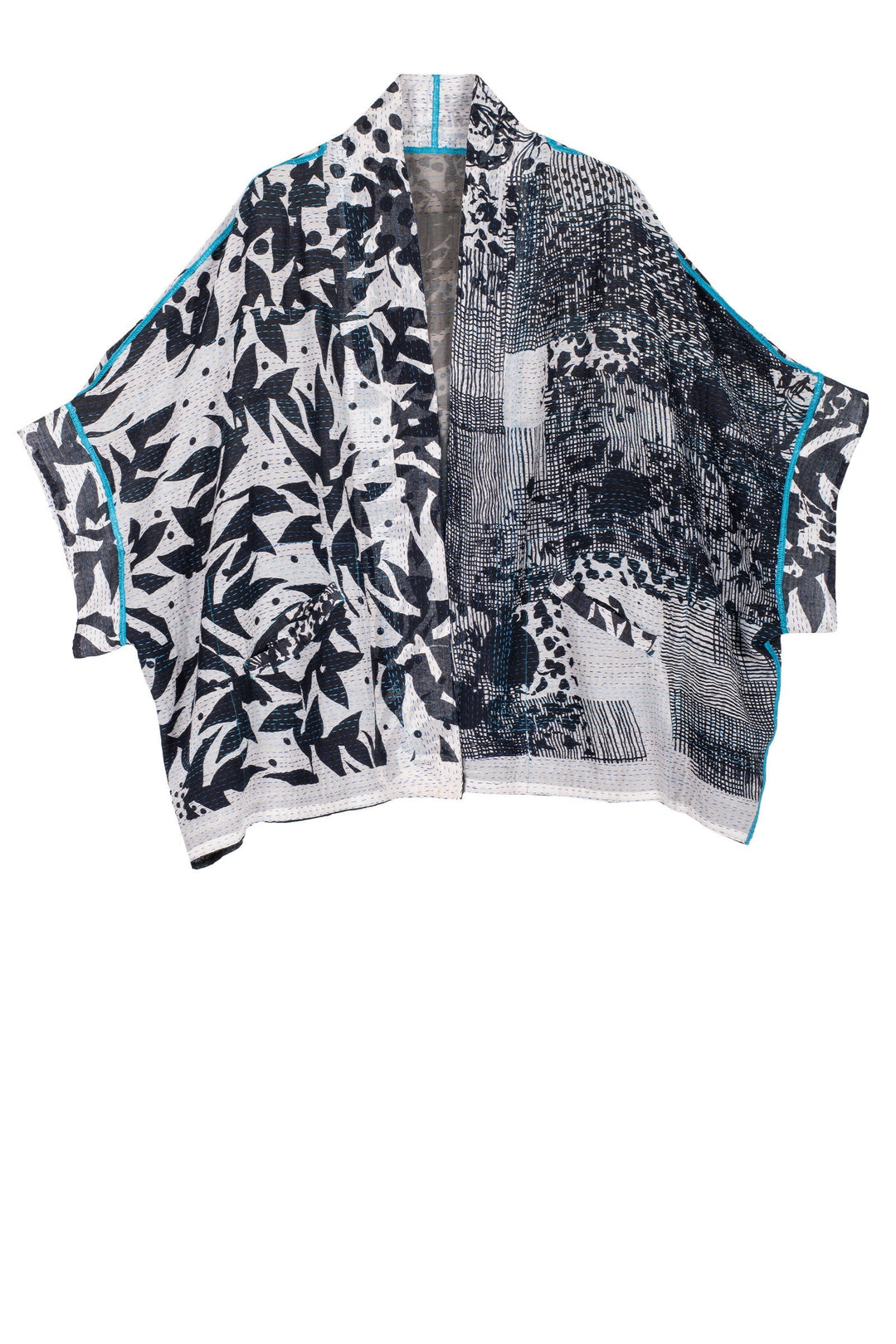 MONOTONE TWILIGHT PRINT KANTHA MINI PONCHO - tp2060-wht -
