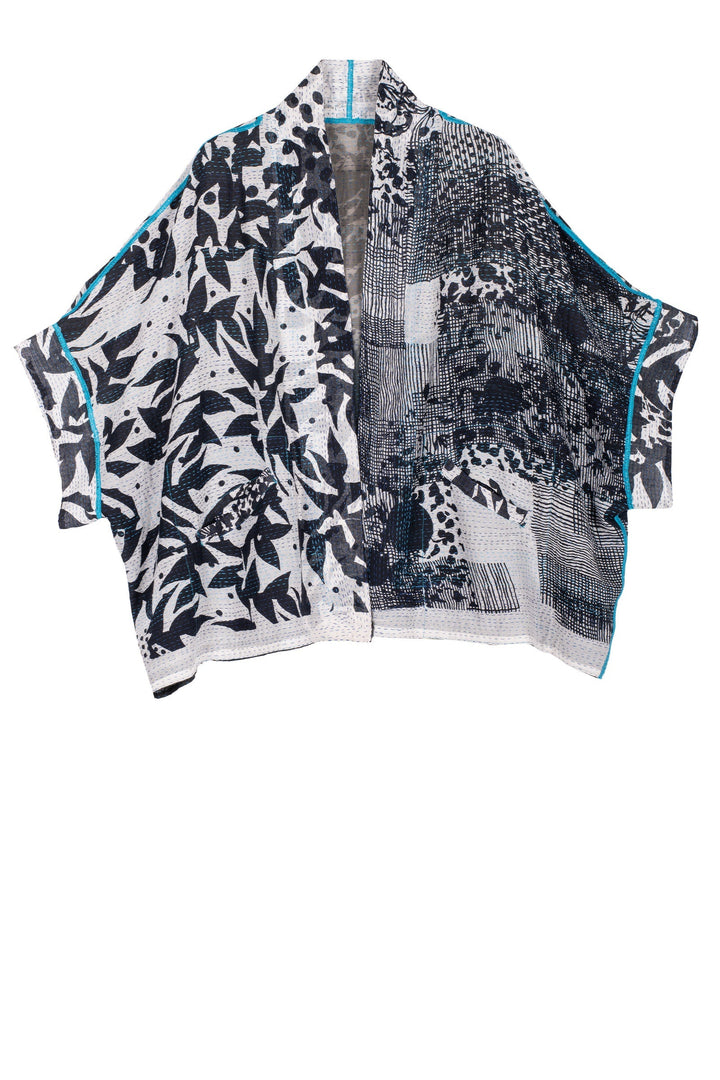 MONOTONE TWILIGHT PRINT KANTHA MINI PONCHO - tp2060-wht -