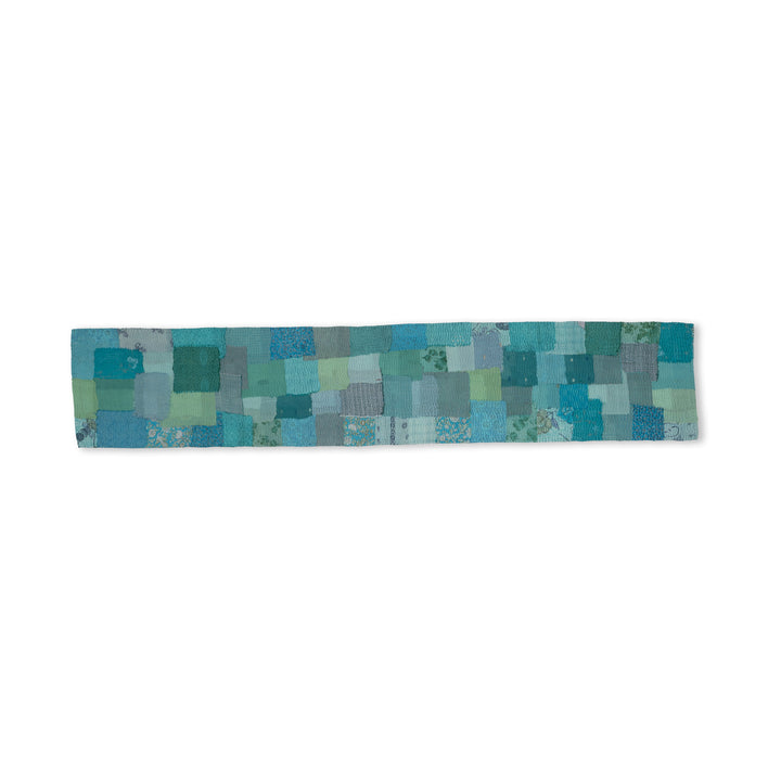 Printed Fray Patch Kantha Table Runner -Sage