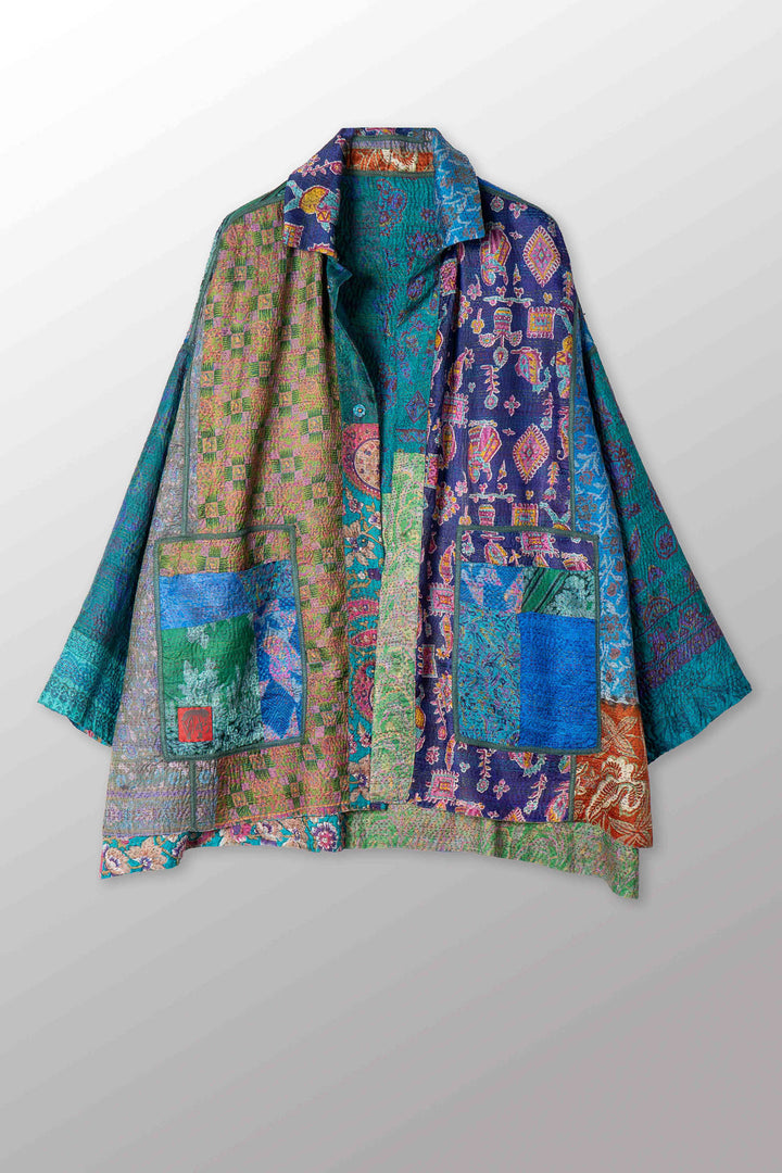 VINTAGE SILK KANTHA OVERSIZED MINI COAT - sv2332-0011a -