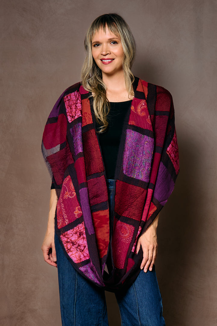 TONAL TILE PATCH KANTHA INFINITY SCARF - tt2816-dpk -