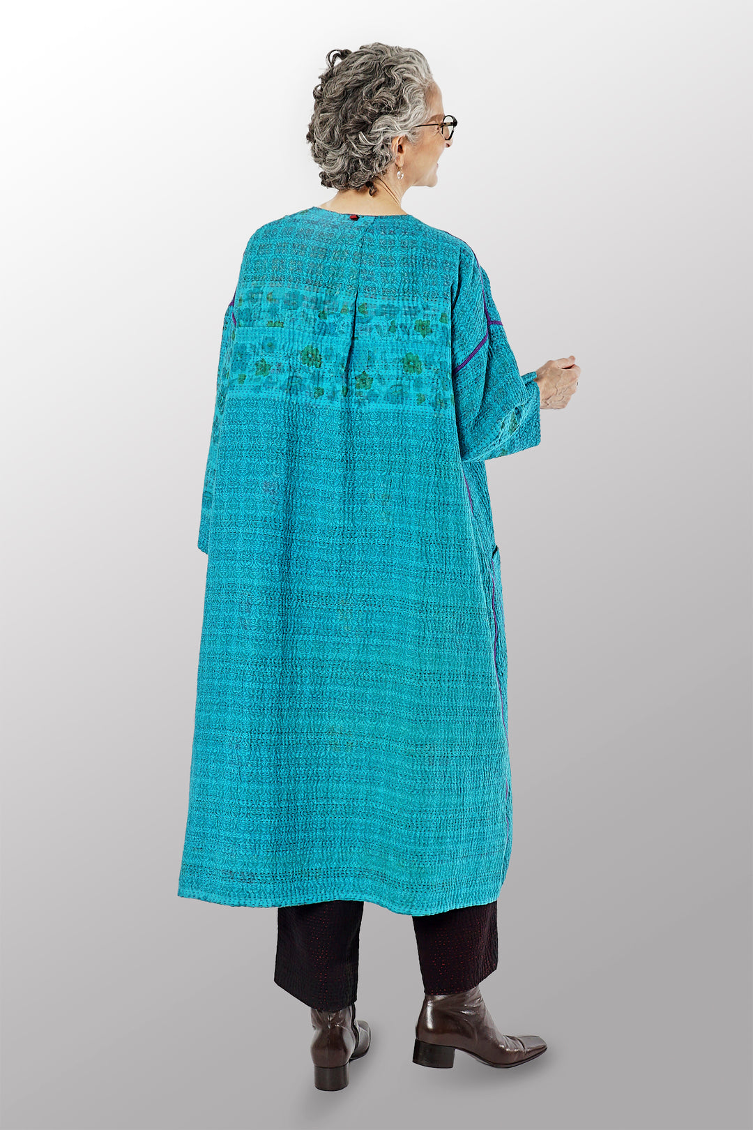 COTTON OVER DYE KANTHA LONG DUSTER - ov4328-ctel001a -