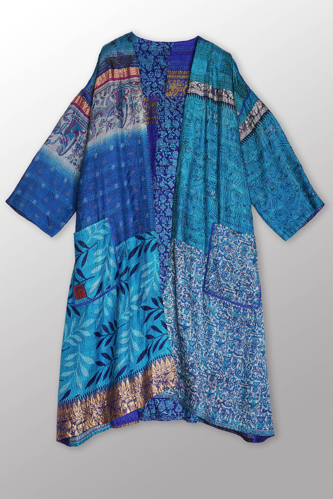 VINTAGE SILK KANTHA LONG DUSTER - sv2328-0006a -