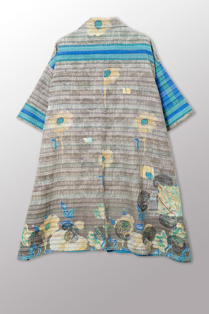 COTTON OVERDYE KANTHA 3/4 SLV. SHIRT DRESS - ov2459-cblu001m -