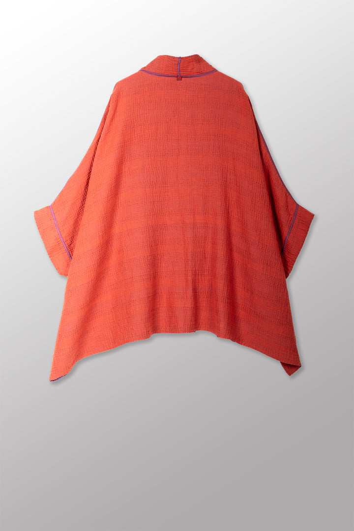 BLOOMING FLOWERS KANTHA DOUBLE COLLAR PONCHO - bf4323-prp -